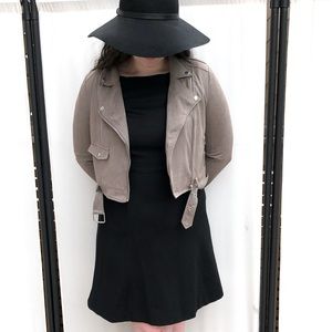 Missguided faux suede biker jacket taupe